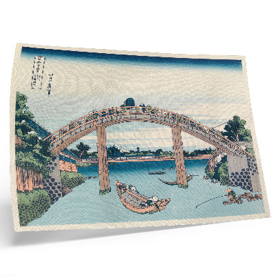 Plakat s teksturo platna Pogled izpod mostu Mannenbashi v Fukagawi, 1985, Katsushika Hokusai