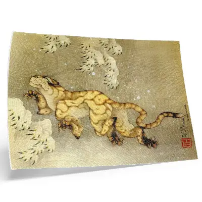 Plakat Katsushika Hokusai, Tiger v snegu, viseči zvitek iz leta 1849