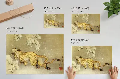 Plakat Katsushika Hokusai, Tiger v snegu, viseči zvitek iz leta 1849