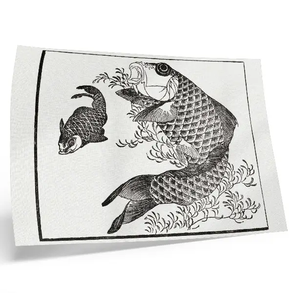 Plakat na platnu hokusajev krap z japonsko živalsko ilustracijo