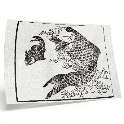 Plakat na platnu Hokusajev krap, japonska živalska ilustracija
