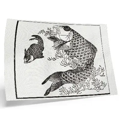 Plakat na platnu hokusajev krap z japonsko živalsko ilustracijo