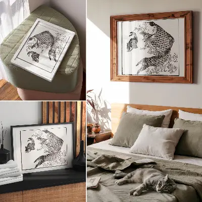 Plakat na platnu hokusajev krap z japonsko živalsko ilustracijo