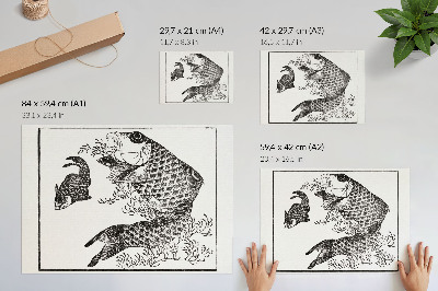 Plakat na platnu Hokusajev krap, japonska živalska ilustracija