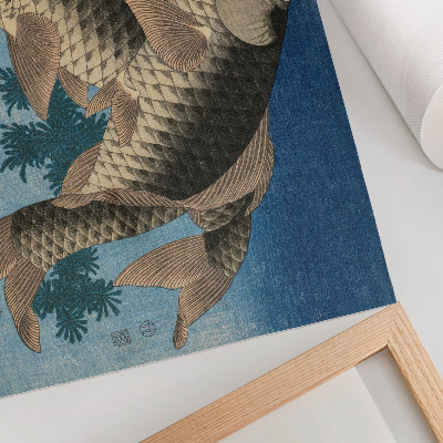 Plakat s teksturo platna Krap plava med morskimi algami (1831) – japonska ilustracija ribe