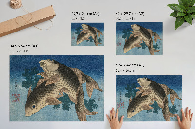 Plakat s teksturo platna Krap plava med morskimi algami (1831) – japonska ilustracija ribe