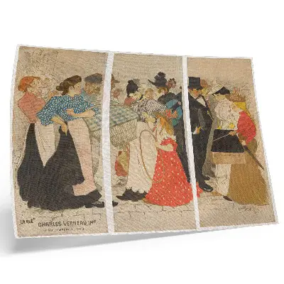 Plakat na platnu umetniško delo Mensen op straat iz leta 1896 avtorja Théophilea Alexandrea Steinlena, izdano pri Charlesu Verneauju