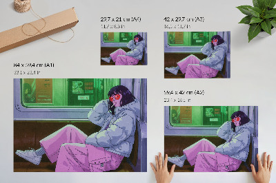 Plakat s teksturo platna Elegantna postava na tramvaju z roza hlačami