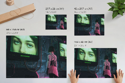 Plakat na platnu Interakcija z digitalno podobo ženske