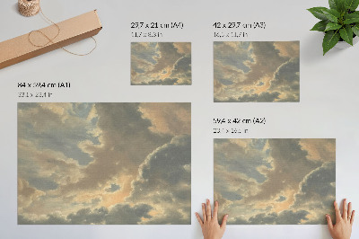 Plakat s teksturo platna Oblaki na nebu v odtenkih sive in bež