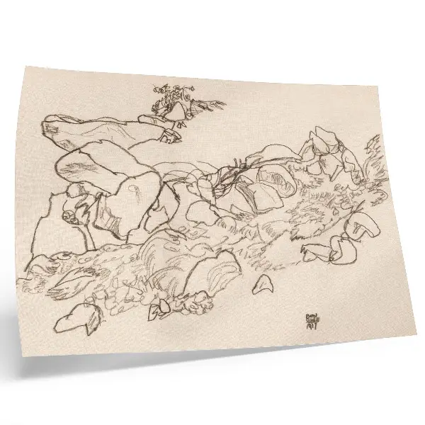 Plakat Gorski potok (1917) avtorja Egon Schiele, risba iz zbirke muzeja MET