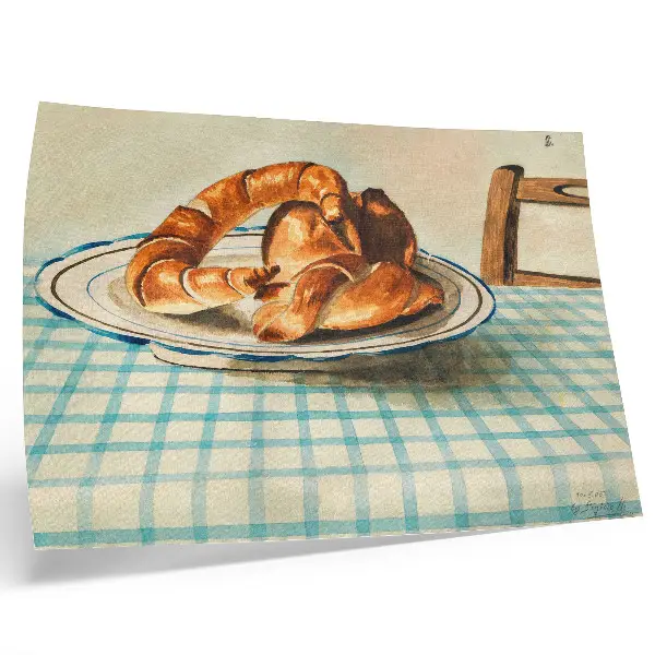 Plakat s teksturo platna Tihožitje s krožnikom torte avtorja Egona Schieleja tihožitje s krožnikom torte avtorja Egona Schieleja