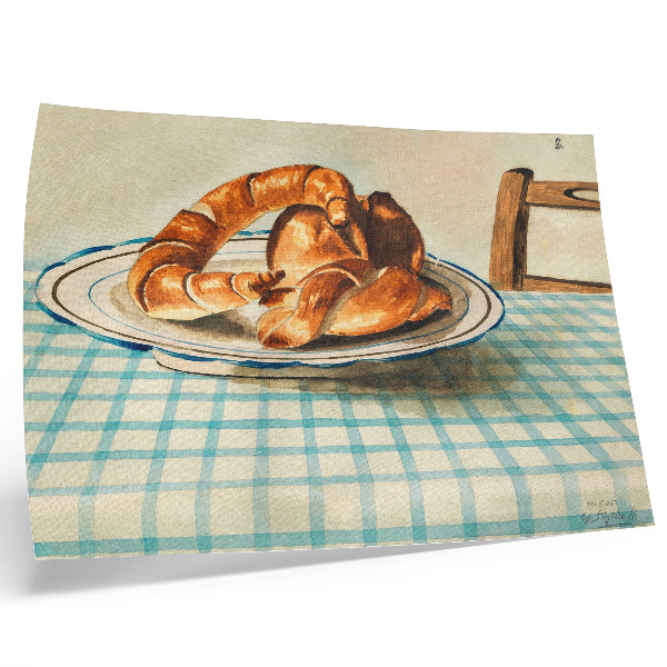 Plakat s teksturo platna Tihožitje s krožnikom torte, Egon Schiele