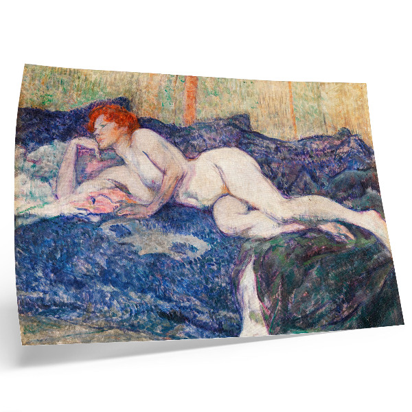 Plakat s teksturo platna Gola ženska, ki razkazuje prsi, vintage erotična umetnost Henrija de Toulouse-Lautreca