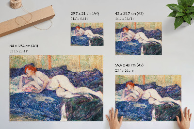 Plakat s teksturo platna Gola ženska, ki razkazuje prsi, vintage erotična umetnost Henrija de Toulouse-Lautreca