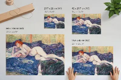 Plakat s teksturo platna vintage erotična umetnost z motivom gole ženske, ki razkazuje prsi, avtorja Henrija de Toulouse-Lautreca