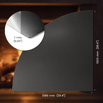 Četrtkrožna podložna plošča za kamin črna iz pločevine