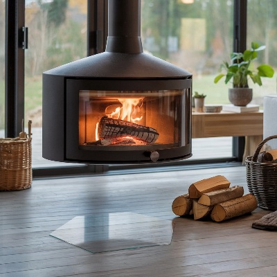 Kaljeno steklo za kamin šestkotne prozorno