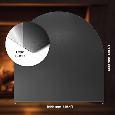 Polkrožna podložna plošča za kamin črna pločevina
