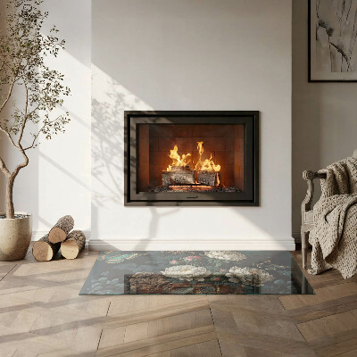 Podložna plošča za kamin pravokotna Cvetlični vzorec z metulji