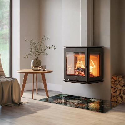 Podložna plošča za kamin pravokotna Cvetlični vzorec z metulji