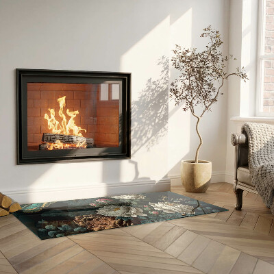 Podložna plošča za kamin pravokotna Cvetlični vzorec z metulji