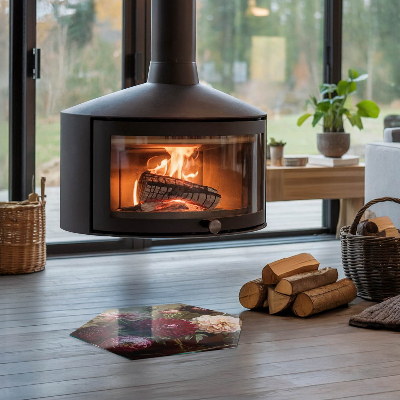 Podložno steklo za kamin šestkotna Cvetlični detajli v polnem razcvetu