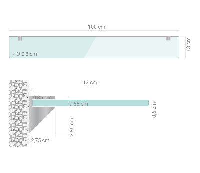 Stenska steklena polica prosojna