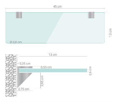 Stenska steklena polica prosojna