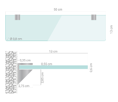 Stenska steklena polica prosojna
