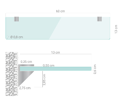 Stenska steklena polica prosojna