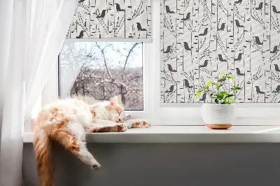 Tekstilno senčilo Narisane ptice in drevesa