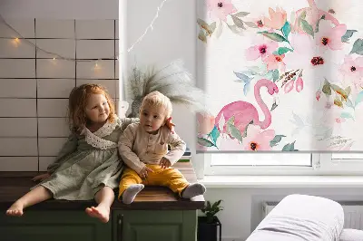 Notranje okensko senčilo Flamingi med rožami