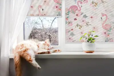 Notranje okensko senčilo Flamingi med rožami
