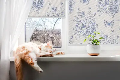 Senčilo za okno Modre rože in metulji