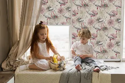 Senčilo za okno Beli flamingi
