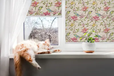 Notranje senčilo za okno Ptice na rožah