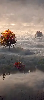 Senčilo za balkonska vrata Drevesa v megli