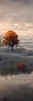 Senčilo za balkonska vrata Drevesa v megli