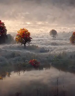 Senčilo za balkonska vrata Drevesa v megli