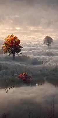 Senčilo za balkonska vrata Drevesa v megli