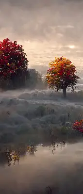 Senčilo za balkonska vrata Drevesa v megli