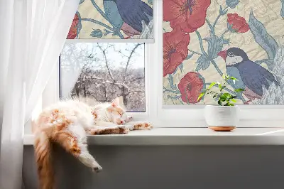 Tekstilno senčilo Ptice med rožami