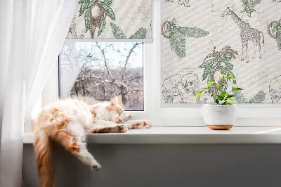 Notranji okenski zatemnilni rolo Žirafe, sloni in listi