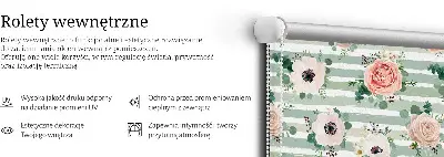 Notranji zatemnilni rolo za okno Vrtnice na zelenih vodoravnih črtah