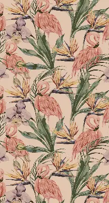 Notranji zatemnilni rolo za okno Flamingi in rože