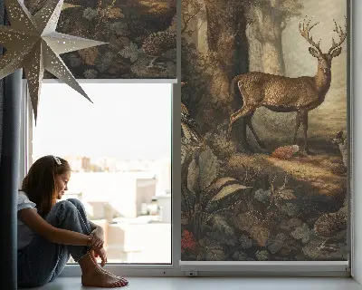 Notranji zatemnilni rolo za okno Živali v gozdu