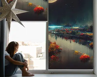 Notranji zatemnilni rolo za okno Reka v mesečini