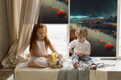Notranji zatemnilni rolo za okno Reka v mesečini
