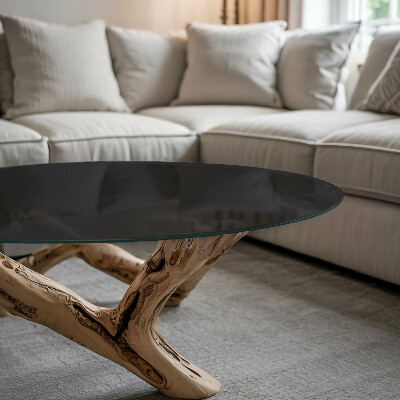 Okrogla steklena mizna plošča z natisom Enotna, elegantna črna barva